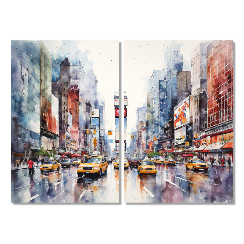 Times Square New York Cityscape I - Décoration murale traditionnelle, H 36 po x l 48 po, Toile tendue, Ne s’applique pas