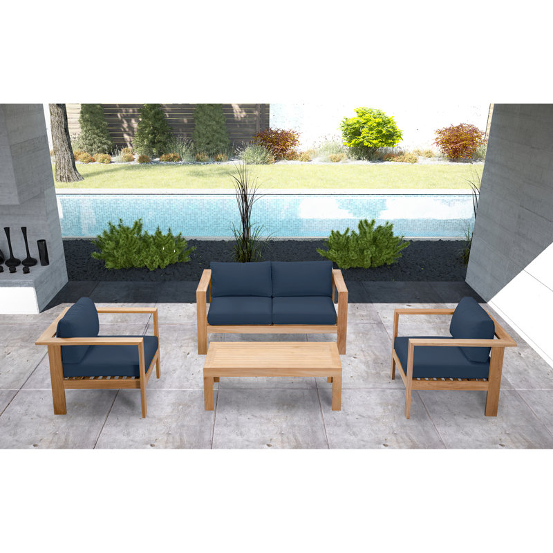 Ensemble de conversation 4 pièces en teck avec coussins Sunbrella Sonoma, Plain tissé Sunbrella® Cast Lagoon