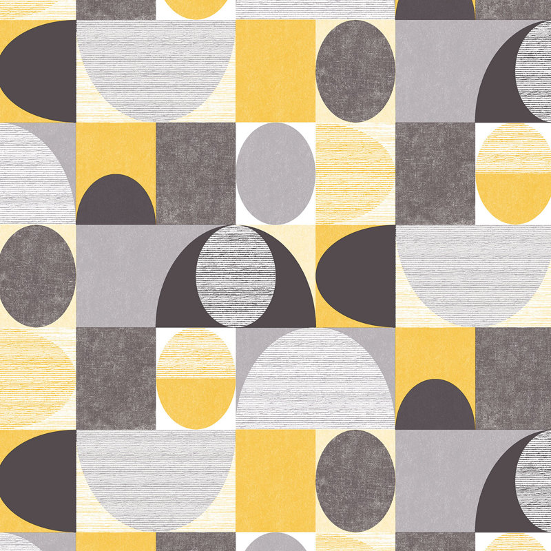Geometric Wallpaper, Yellow/Grey/Black/White