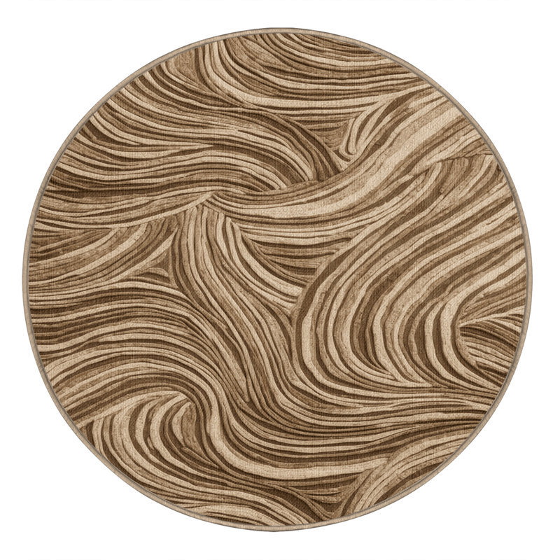 Washable Sandy Ripple Deluxe Coastal Area Rug, Round 4'