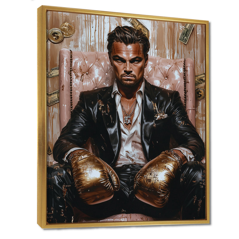Décoration murale loup de Wall Street - homme, Cadre flottant doré, 20" H x 12" W