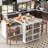 K&K Rolling Kitchen Island With Extended Table, Kitchen Island On Wheels With LED Lights,Power Outlets And 2 Fluted Glass Doors, Kitchen Island With A Storage Compartment And Side 3 Open Shelves,White-78111465