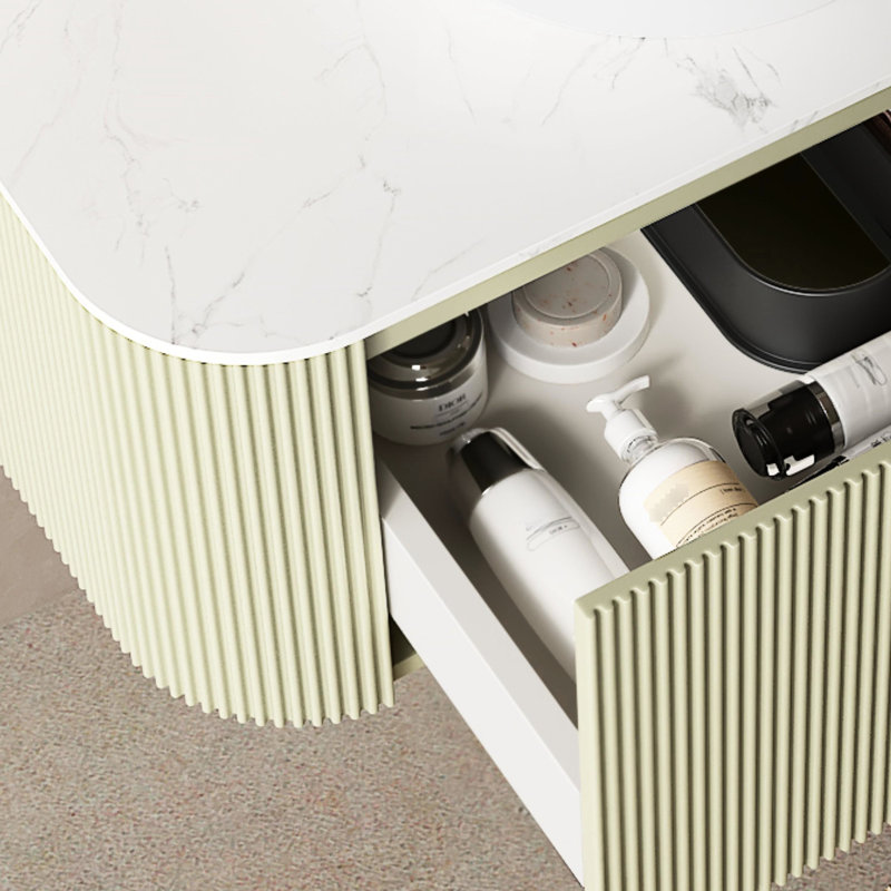 36" Bathroom Vanity, White Round Ceramic Basin, Stone Pattern, 3D Striped Cabinet, Soft Close Drawer, Ample Storage, Quality Built, Pre-Assembled Vanity With Modern Design,