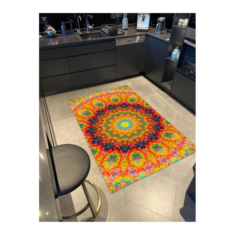 Machine Washable Sun Bright Theme Woven Base Area Rug, Rectangle 5'1" x 7'7" Rug Pad Included