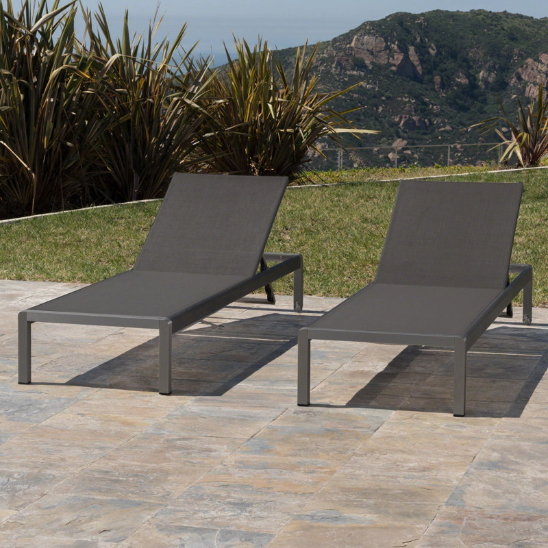 Cape Coral Outdoor Patio Chaise Lounge (Set of 2) Stackable Mesh Sling Loungers for Pool & Deck