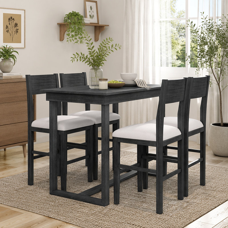 Ensemble de table de salle à manger à hauteur de comptoir 5 pièces Farmhouse avec 1 table rectangulaire et 4 chaises pour petits espaces
