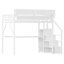 Lit mezzanine double avec bureau et station de charge, lit mezzanine double en métal avec escalier et lumière pour enfants, blanc