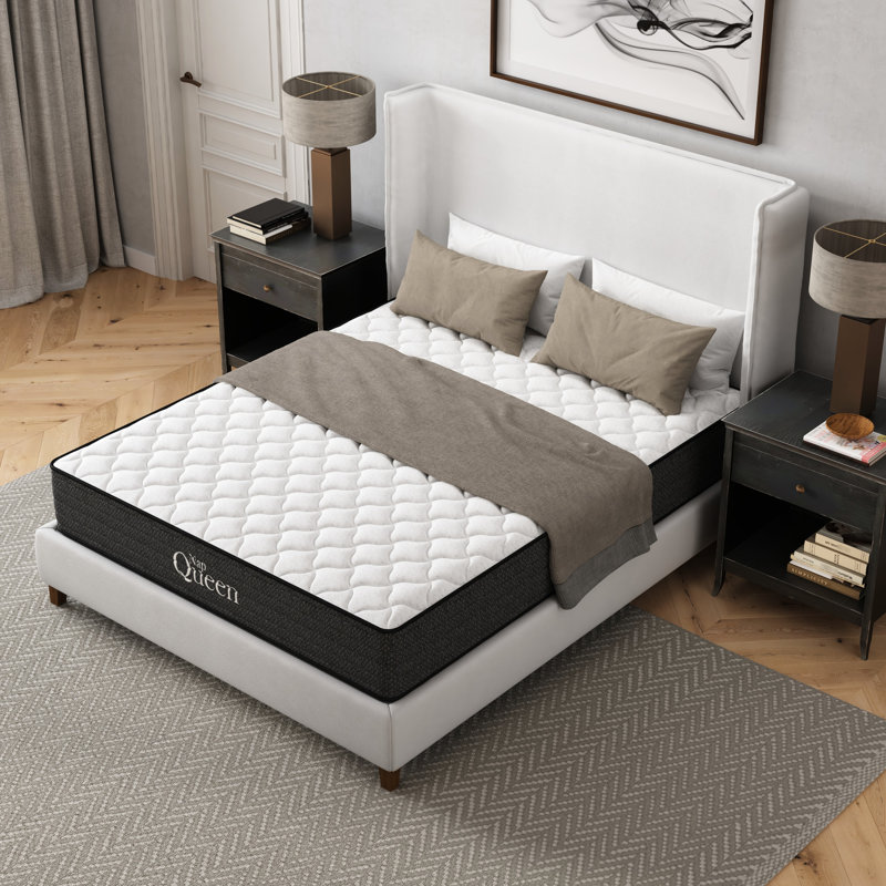 Matelas très froid en gel rafraîchissant de 10 pouces - - États-Unis, conception pour le soulagement, faible transfert de mouvement, eau, mousse à mémoire de forme à l'intérieur, + fabrication à ressorts, s'adapte à la base réglable en pouces, blanc gris, mousse, ressort,