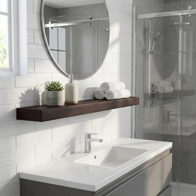48" Espresso Solid Wood Wall Mounted Floating Shelf