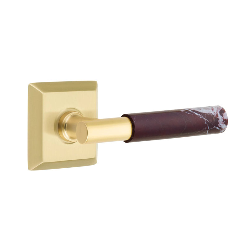 Ensemble de leviers de passage Emtek Select avec rosette Quincy et tige en T, levier en marbre Rosso Levanto, Gauche