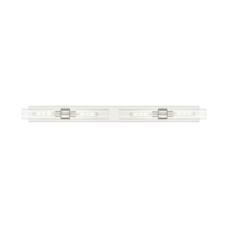 Éclairage pour meuble-lavabo 4 lumières 51 po Ballston - Maliyah - Finition laiton brossé - Abat-jour blanc rayé, Clair