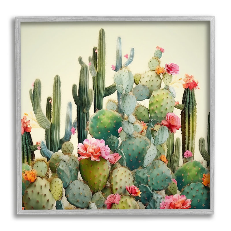 Bb-256-Prickly Cactus Blooms, reproduction encadrée sur bois, Estampe numérique Farmhouse, H 12 po x l 12 po x P 1,5 po