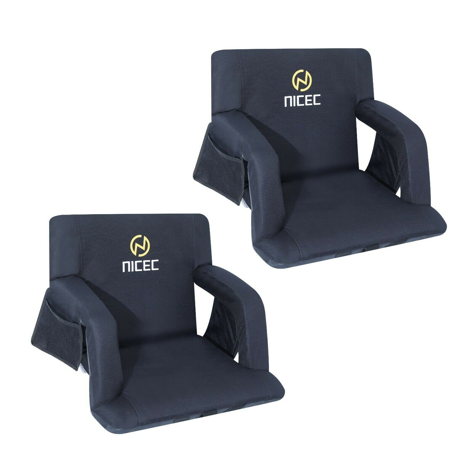 Stadium Seat Chair, 2 Pack- Bleacher Cushions with Padded Back Support, Armrests, 6 Reclining Positions and Portable Carry Straps by Home-Complete