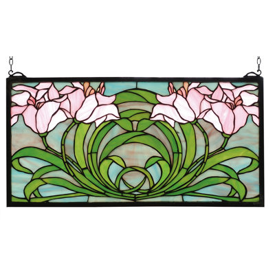 22" Wide X 11" High Calla Lily Transom Stained Glass Window
