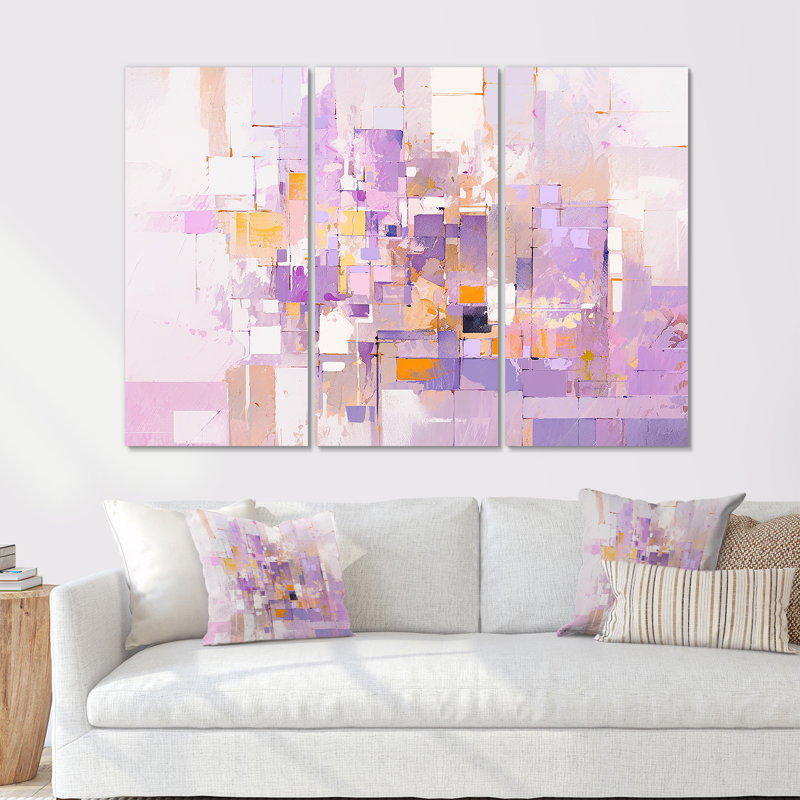 «Pink and Pruple Abstract Shadows I», ensemble d'art mural formes abstraites, Toile tendue, H 28 po x l 36 po x P 1 po