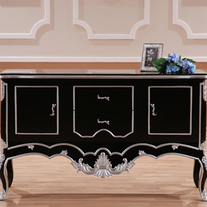 All solid wood neoclassical storage cabinet, Black