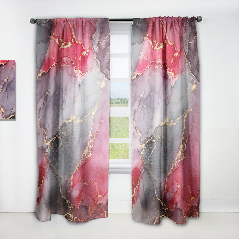 Abstract Semi-Sheer Thermal Rod Pocket Single Curtain Panel, 52" W x 95" L
