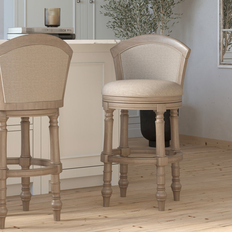 Tabouret de bar rembourré 31 pouces avec pivot, beige gris, hauteur de 43 pouces, siège pivotant confortable et dossier en position assise