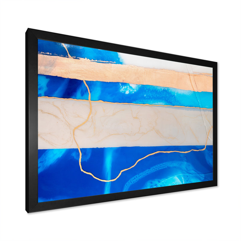 «Luxury Blue Fluid Marble Art II», reproduction sur toile flottante, Toile avec cadre noir, H 8 po x l 12 po x P 1 po
