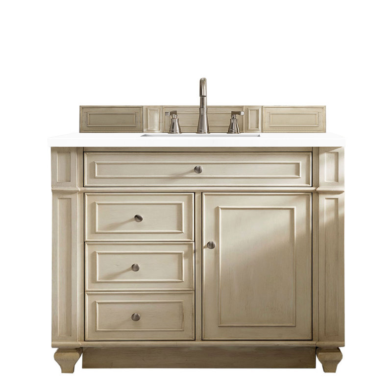 Bristol 36'' W Single Vanity, Whitewashed Walnut, White Zeus, 8" Widespread