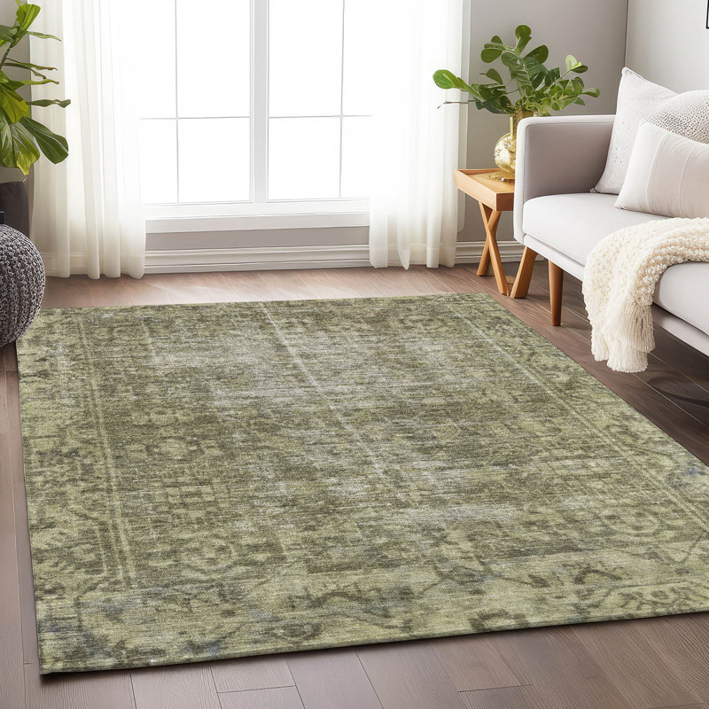 Olive Flat Woven Synthetic 3' x 5' Washable Rug