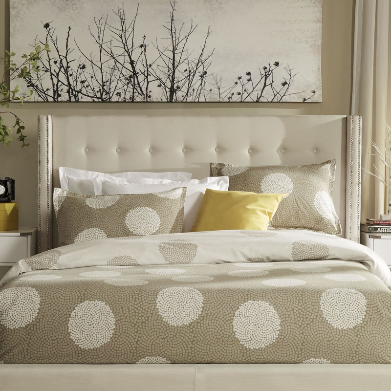 Kaster Upholstered Wingback Bed, Beige, Full