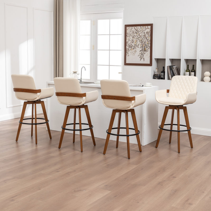 Swivel Upholstered Counter Stool, Beige, 4, Bar Stool 29.7''