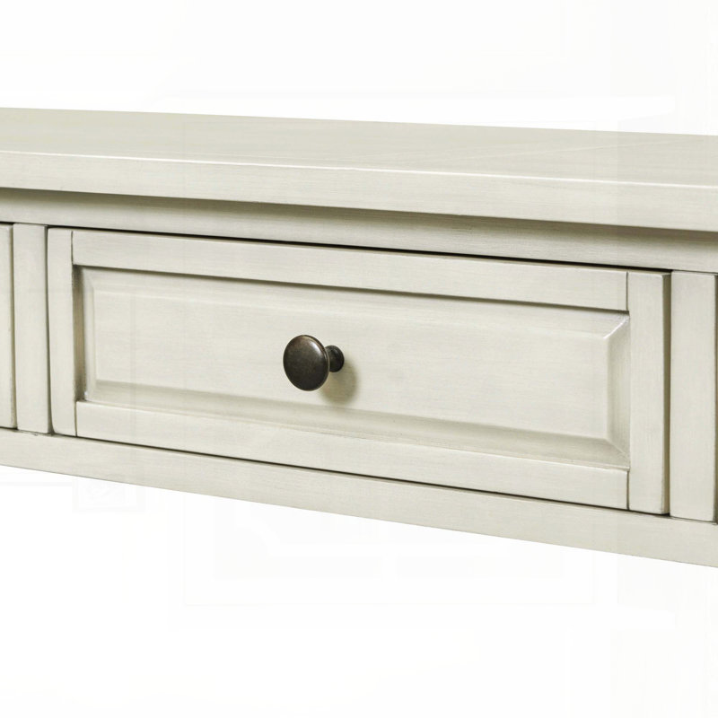 Console de 63 pouces de style méditerranéen avec 3 tiroirs et tablette (blanc antique), Blanc