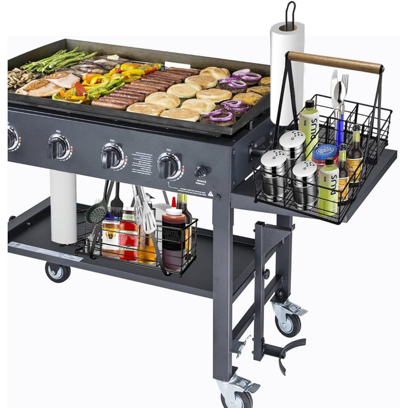 Picnic Caddy And Grill Utensil Caddy,Condiment Caddy, Grill-Caddy,Adjustable Compartment Storage,With 3 Hooks,Sturdy Thick,Easy Carry,Quick Assemble Grill Accessories Storage-Black