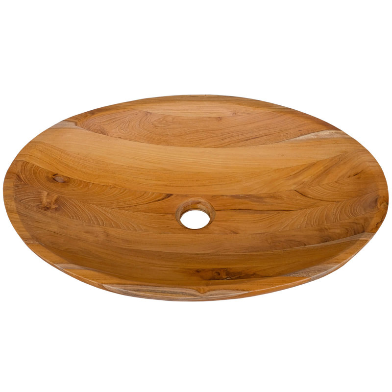 23.5" X 16" Vessel Sink Teak Wood Washbasin With Drainage Hole & Smooth Finish