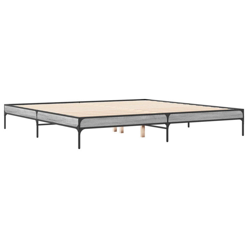 Vidaxl Bed Frame Engineered Wood And Metal, Kingsize (5'), Grey Sonoma