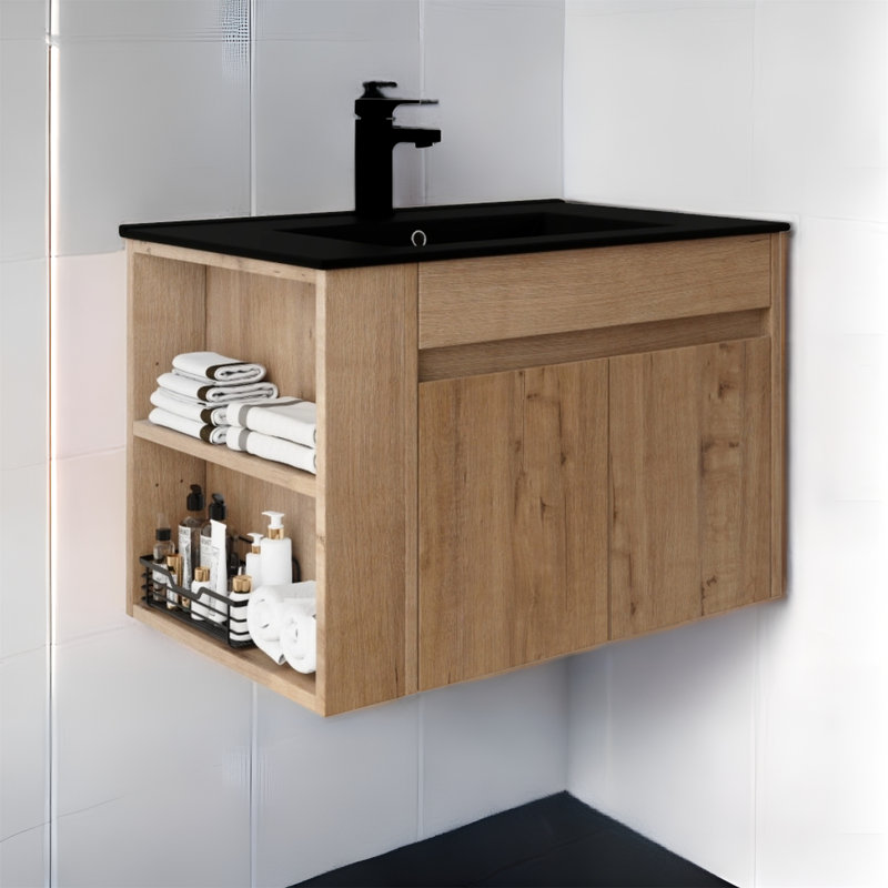 Meuble-lavabo simple 30 po avec comptoir en céramique Abhi, Noir