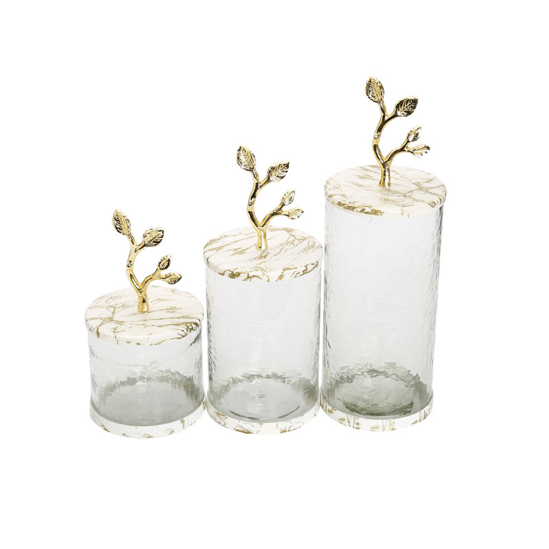 Gold Marble Glass Jar, 6'' H x 4'' W x 4'' D