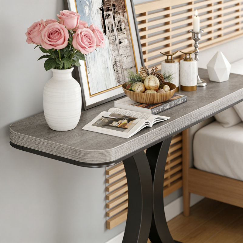 Console 40 po, table de vestibule étroite avec base géométrique