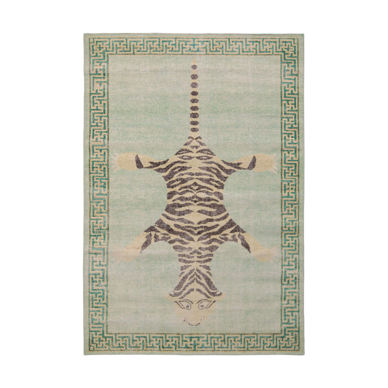 Distressed Homage Hand Knotted Wool Animal Print Area Rug, Rectangle 6' x 9'