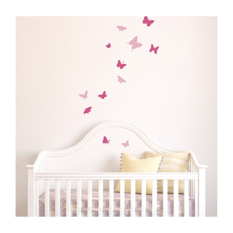 Décalcomanie murale papillons, Rose/Rose pâle, H 66 po x l 40 po x P 0,01 po