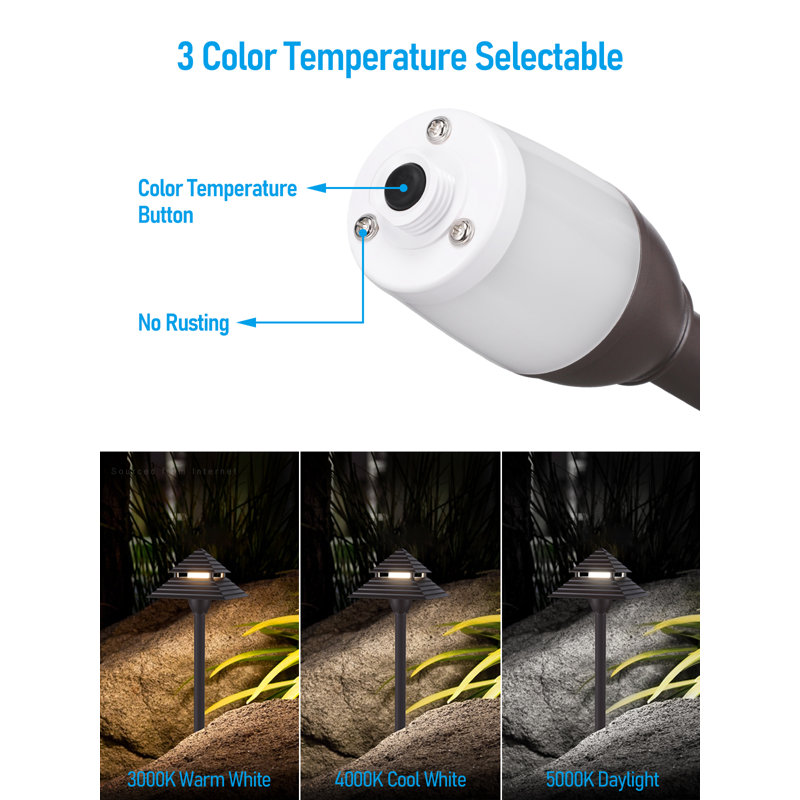 3CCT LED Pathway Lights, Low Voltage Landscape Lights, 12-15V AC/12-24V DC, IP65, Aluminum Housing