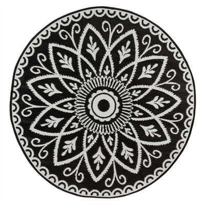 Tapis d'intérieur / extérieur noir crocheté à la main Oriental