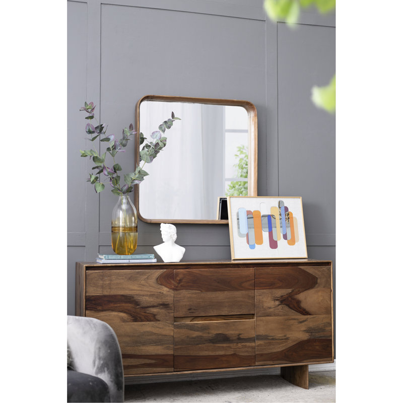 Miroir carré 32 po x 32 po avec cadre en bois - salon, salle de bain, entrée. Style ravissant, bords arrondis. Miroir 29,9 po x 29,9 po, 50% bois de pin, 25%, 19,6 lb, bordure en bois brun simple