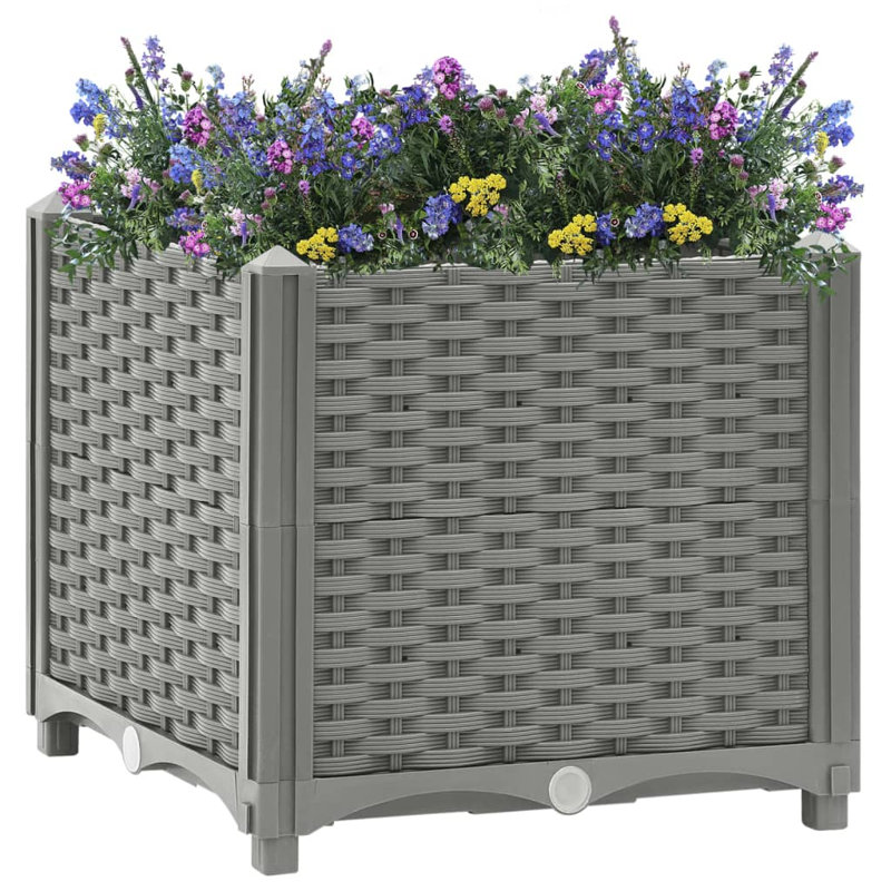 Raised Bed Polypropylene Garden Planter Pot Planting Box Flower Pot, 40 x 40 x 38 cm, Light Grey