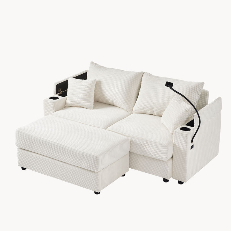 72.8" Upholstered Loveseat Sofa With Ottoman, Beige