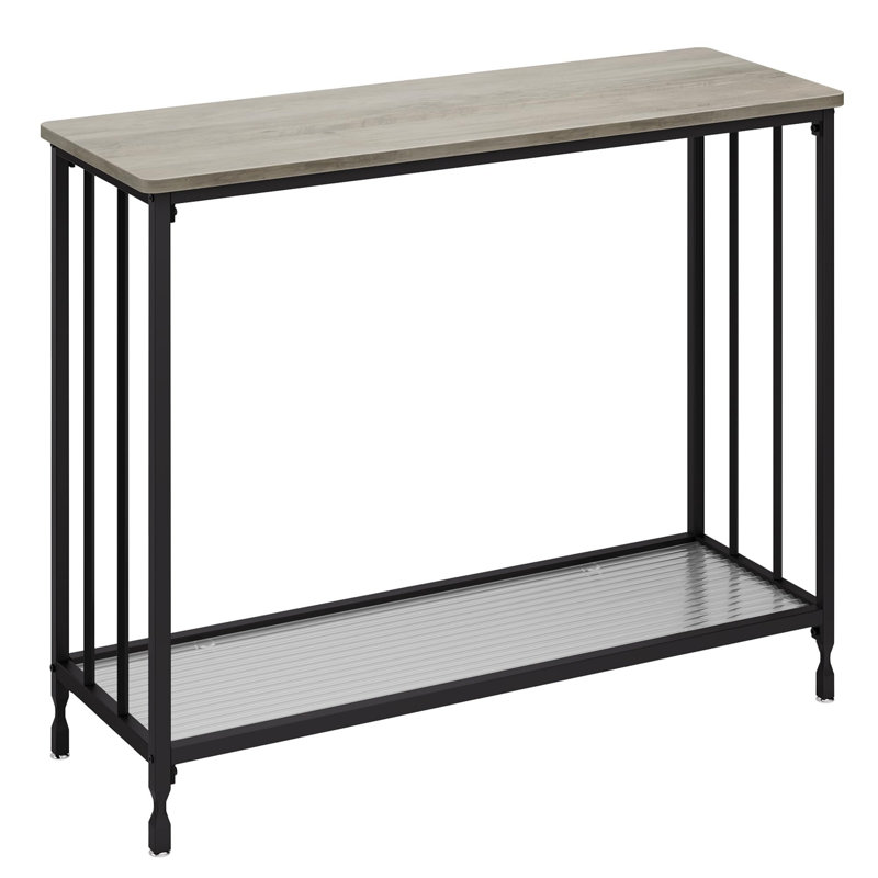 33.5 Inch Entrance Table,Sofa Table with Glass Shelf and Metal Frame Narrow Entrance Table, Gray