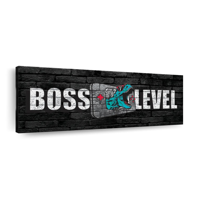 "T-Rex Boss", art textuel sur toile, H 8 po x l 24 po x P 1 po