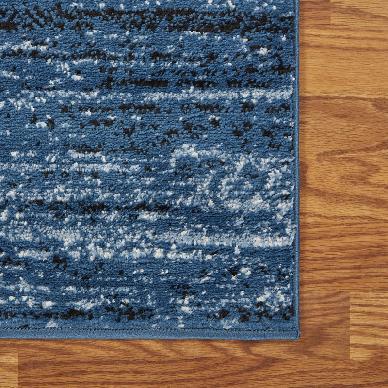 Mante Contemporary Performance Distressed Blue Area Rug, Rectangle 7'9" x 9'5"