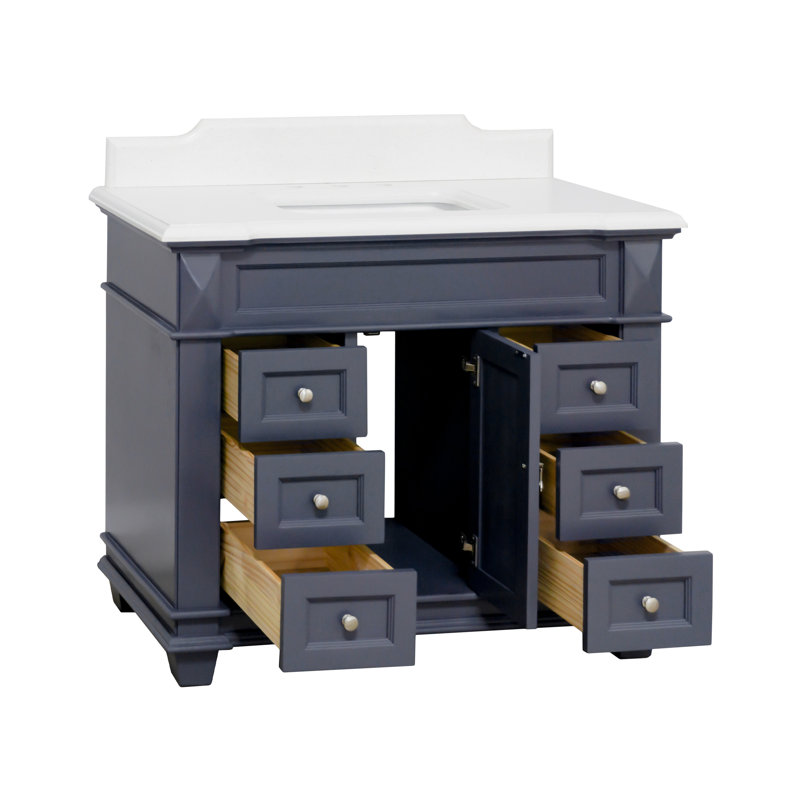 Ensemble de meuble-lavabo simple 42 po Ensa, Gris marine, Quartz