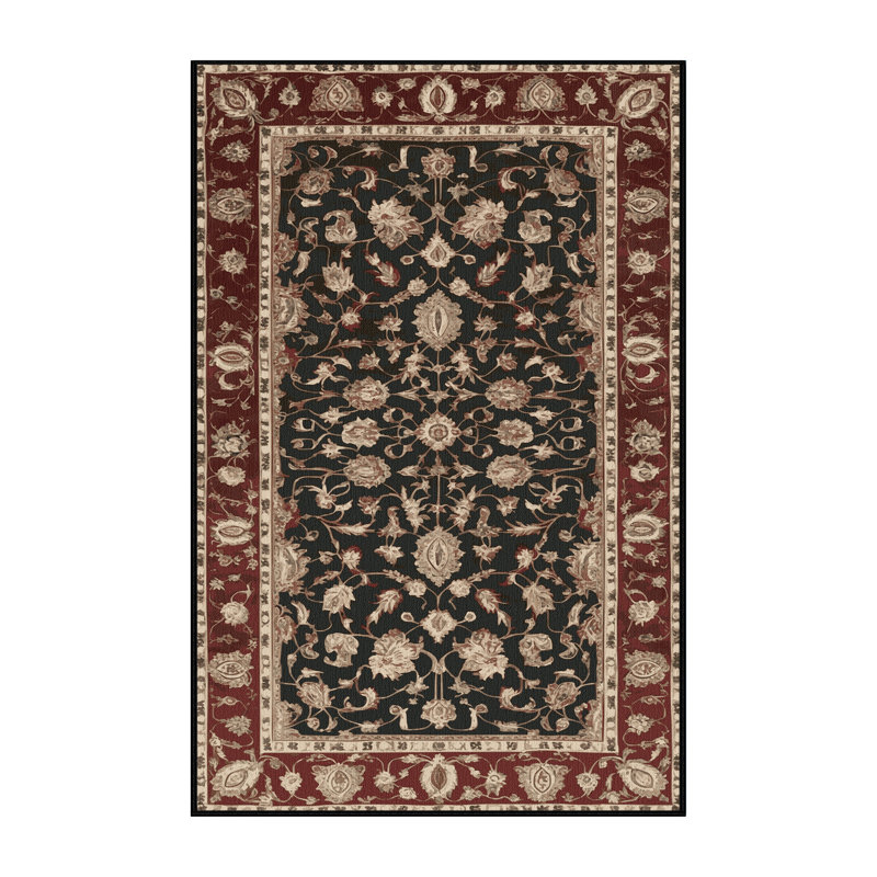 Tapis persan noir lavable à la machine, Rectangle 7 pi x 9 pi