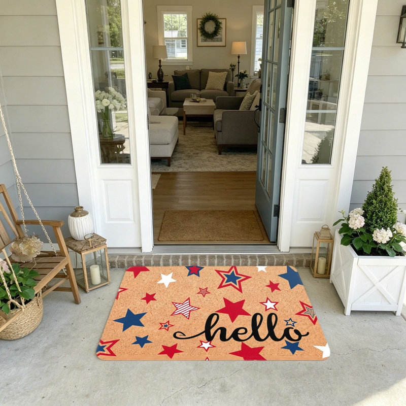 20"X 32" Patriotic Star Cork Style Hello Print Entry Welcome Mat