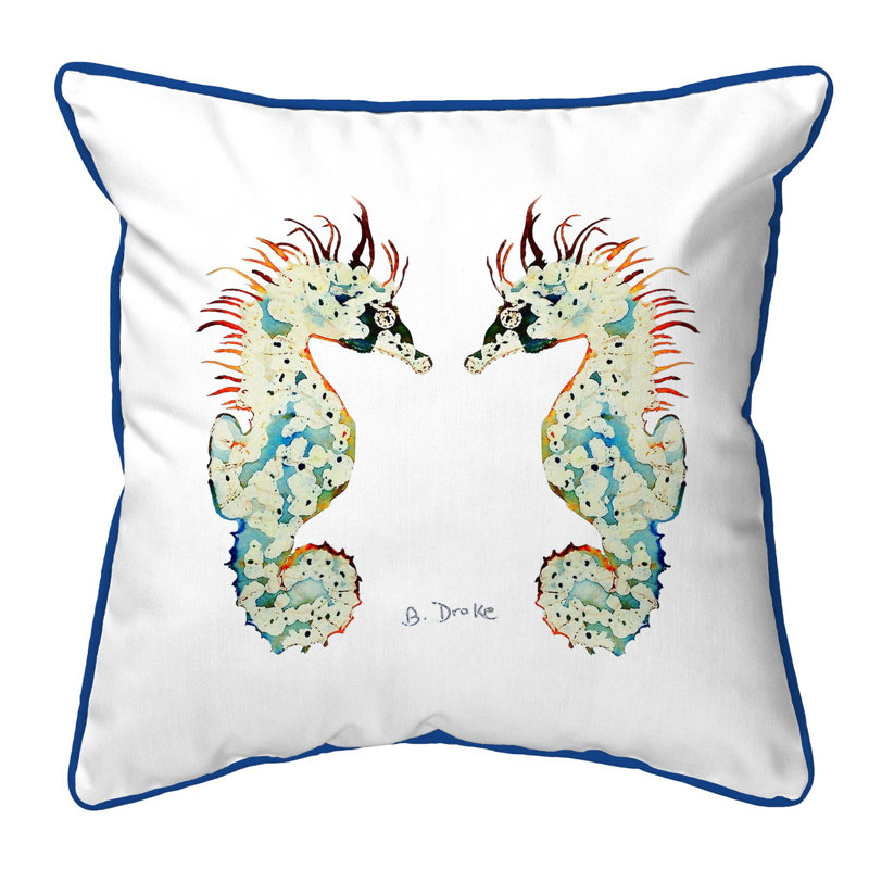  Housse et insert de coussin lombaire d'extérieur Hippocampes Betsy, 22 po x 22 po, Blanc