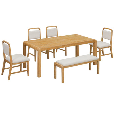 Ensemble de table de salle à manger vintage extensible pour 4 à 6 personnes avec 4 chaises rembourrées et 1 banc