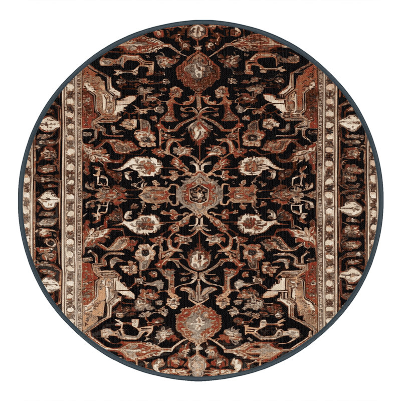Machine Washable Persian Brown Area Rug, Round 8'